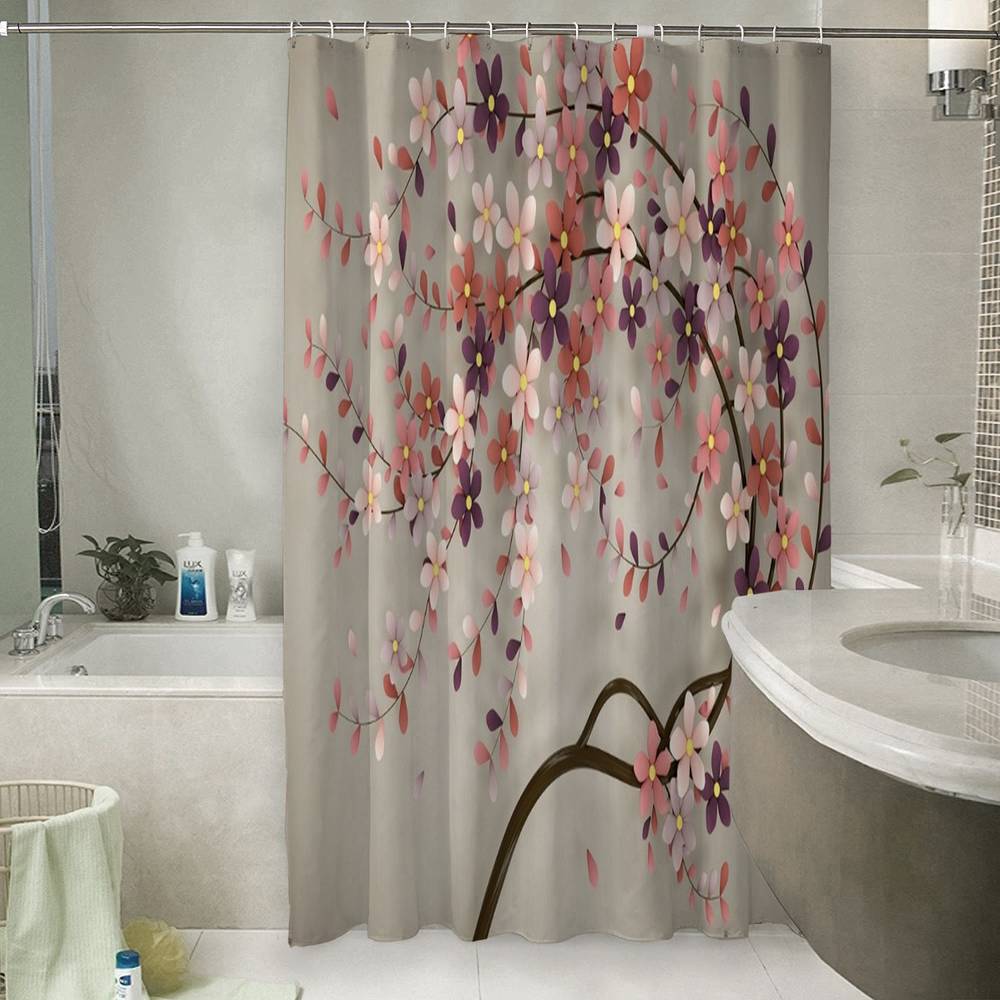 3D шторка для ванной «Персиковое дерево» вид 6