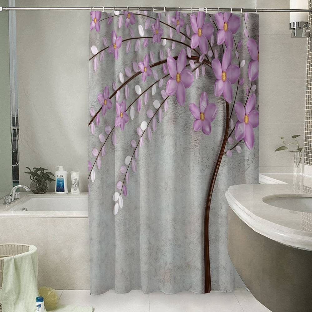 3D штора в ванную комнату «Весенняя сакура» вид 6