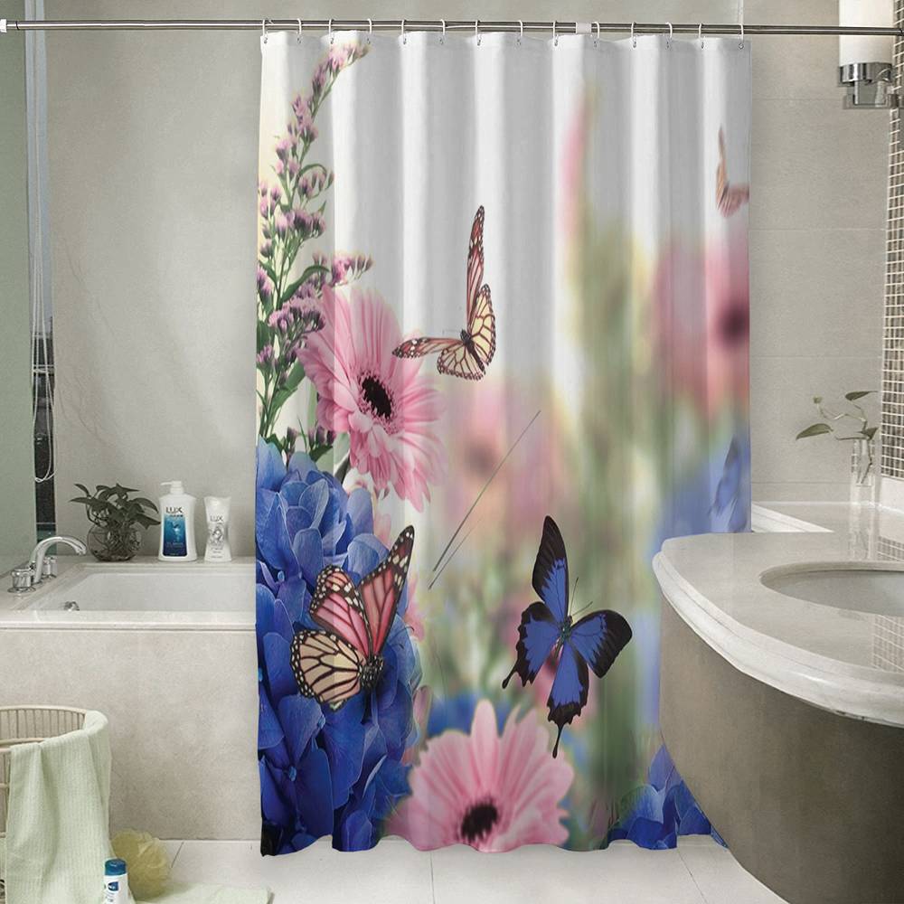 Занавеска для ванной «Бабочки над герберами» вид 6