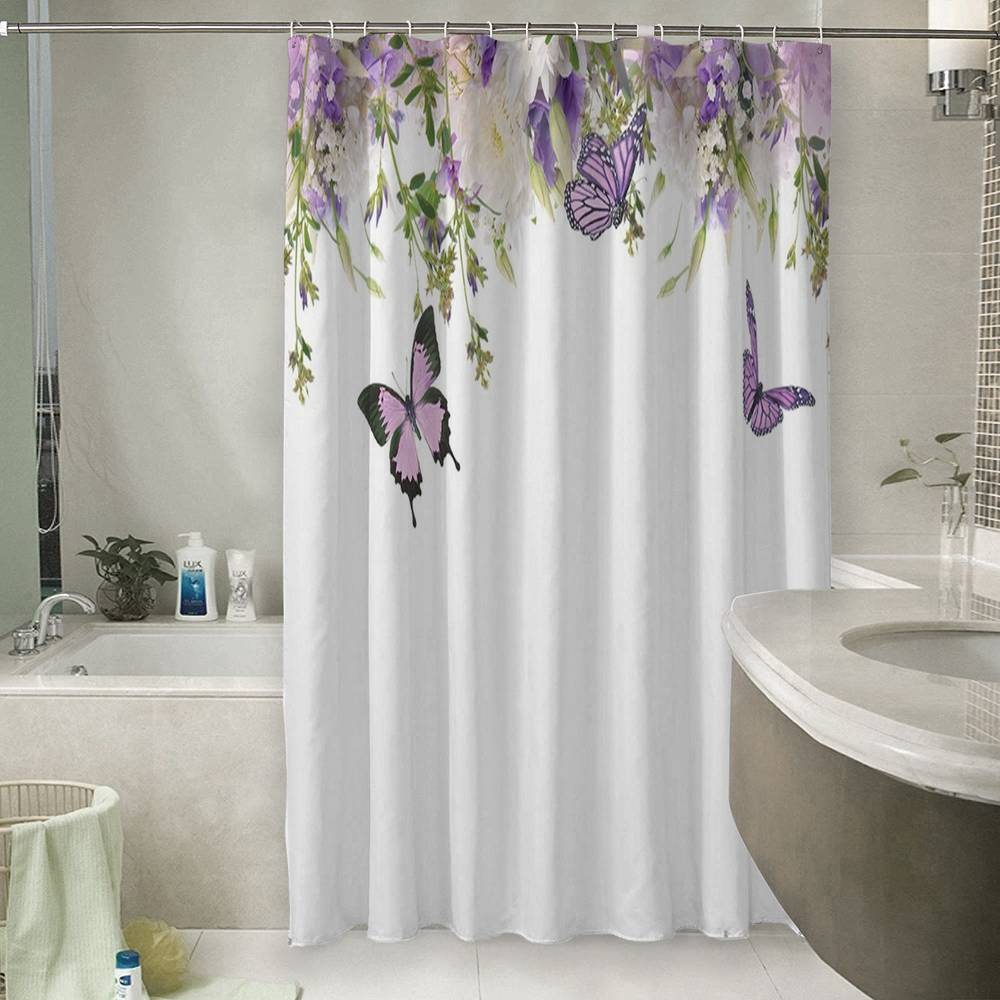 3D занавеска для ванной «Сиреневые бабочки» вид 6