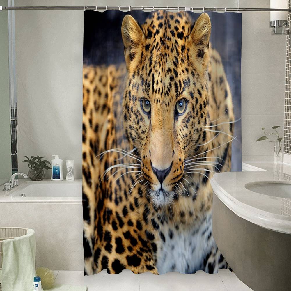 3D шторка для ванной «Красивый леопард» вид 6