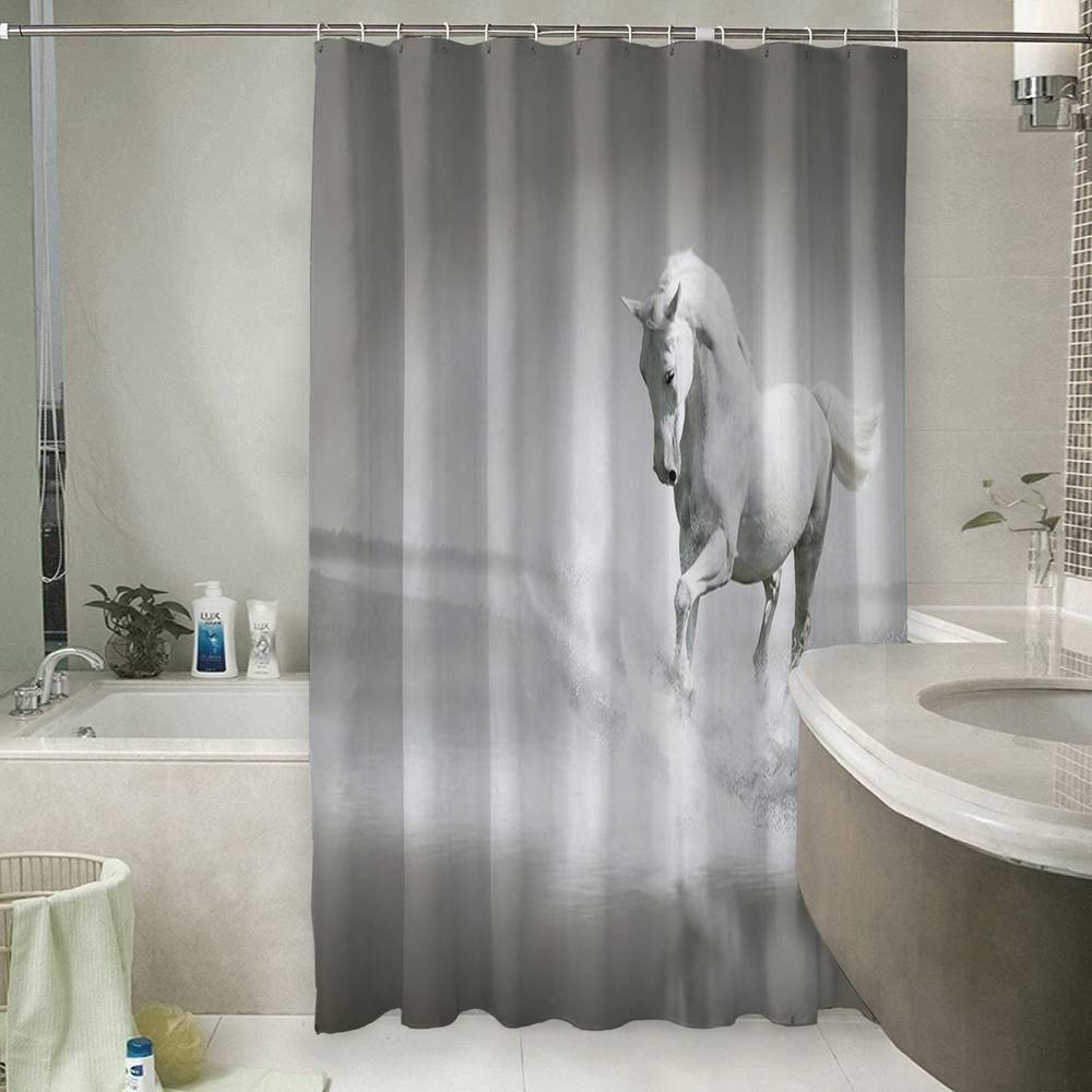3D шторка для ванны «Белый конь бегущий по воде» вид 6