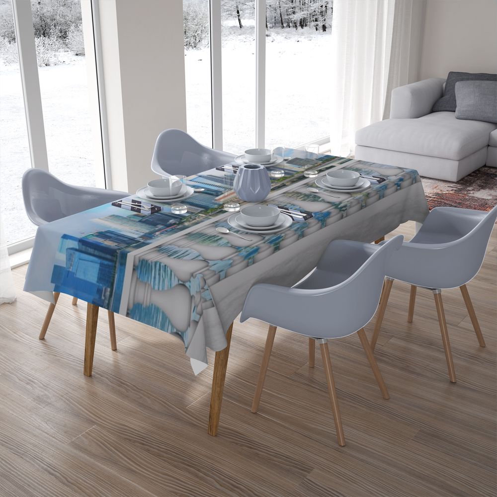 Текстильная скатерть на кухонный стол «Набережная с видом на мегаполис» вид 7
