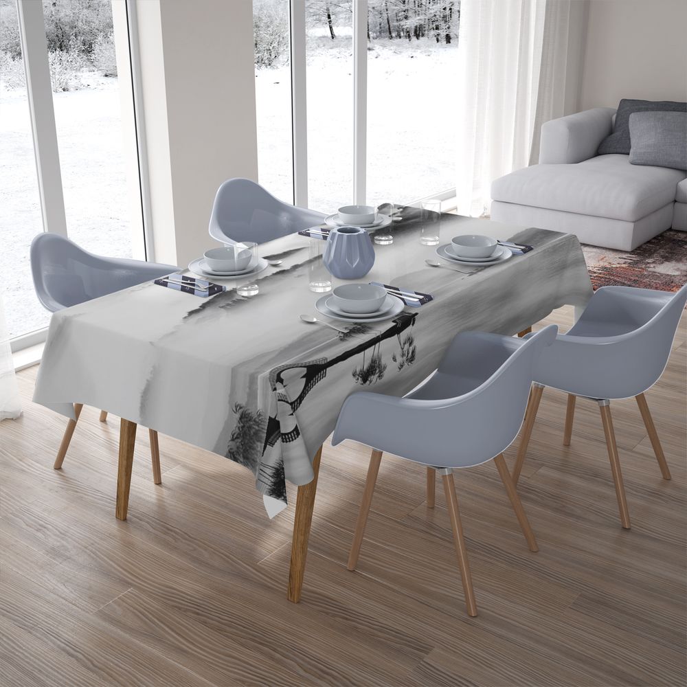 Полотняная 3D скатерть на кухонный стол «Туманный пейзаж» вид 7