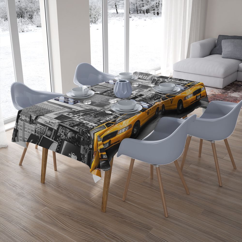 Текстильная 3D скатерть на обеденный стол «Желтые такси» вид 7