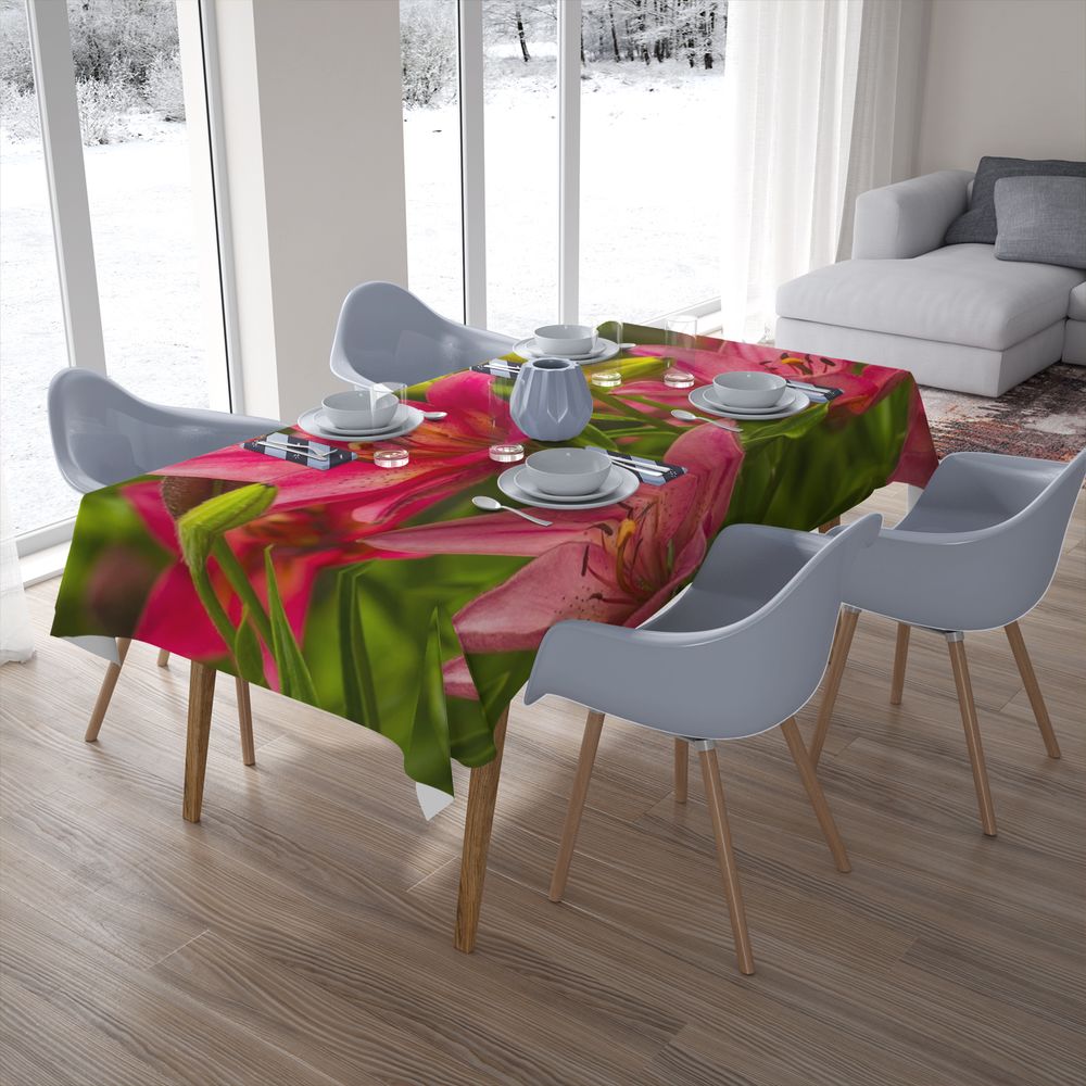 Текстильная 3D скатерть для стола «Клумба розовых лилий» вид 7