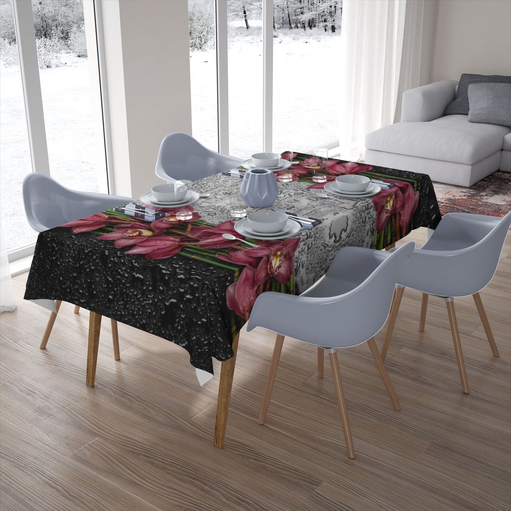 Текстильная 3D скатерть на кухню «Орхидеи в росе» вид 7