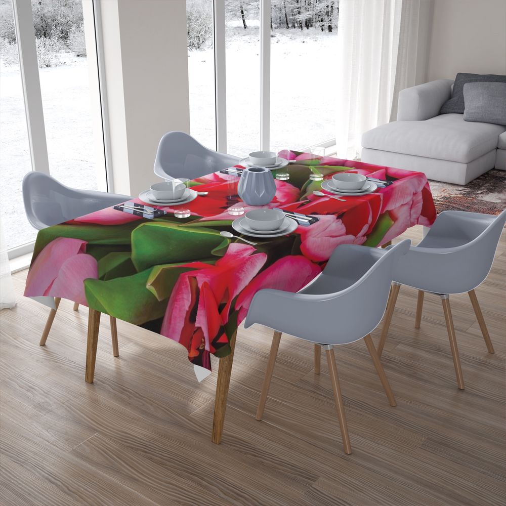 Полотняная 3D скатерть на кухонный стол «Букет тюльпанов» вид 7