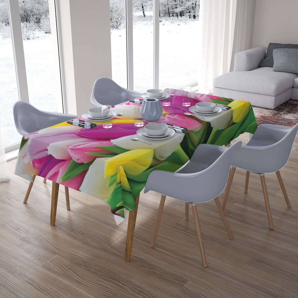 Габардиновая 3D скатерть для стола «Разнообразие тюльпанов» вид 7