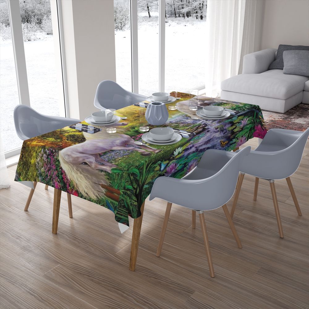 Текстильная 3D скатерть на кухню «Единороги на водопое» вид 7