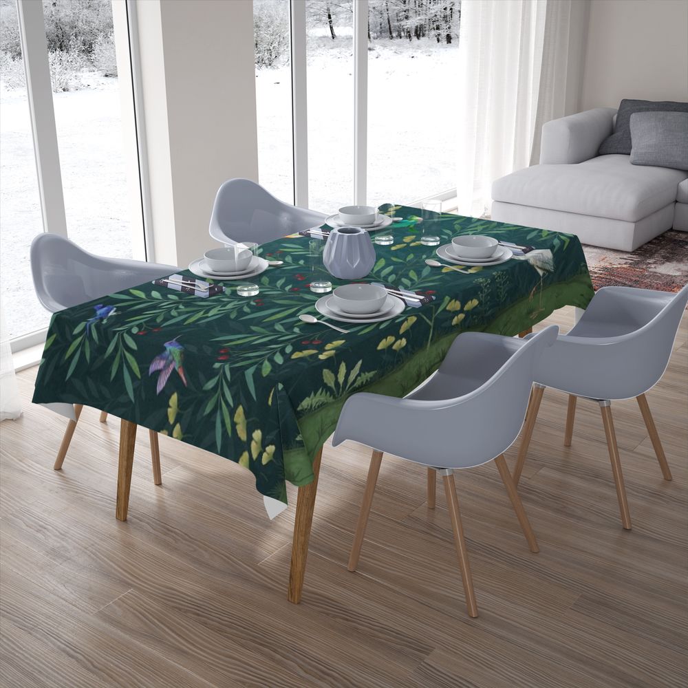 Полотняная скатерть на кухонный стол «Цапля в ночном саду» вид 7