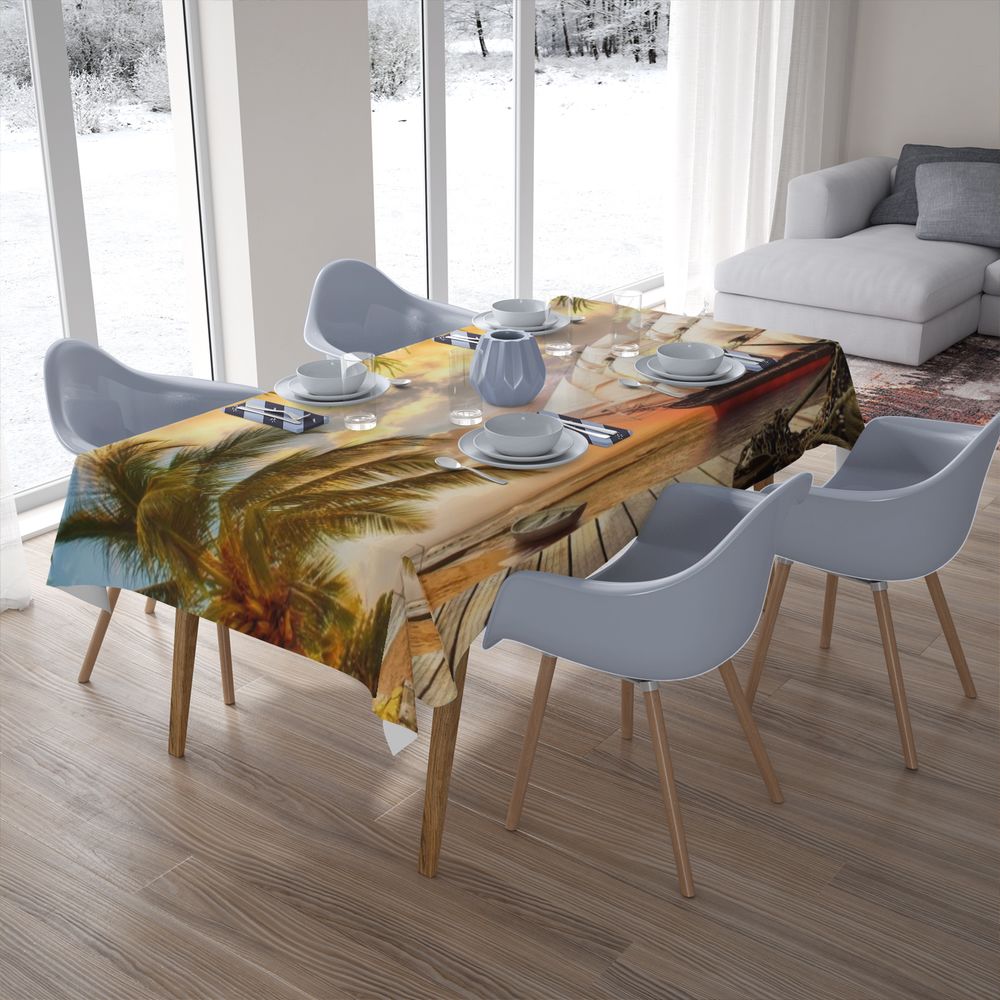 Текстильная скатерть для стола «Парусник у причала» вид 7