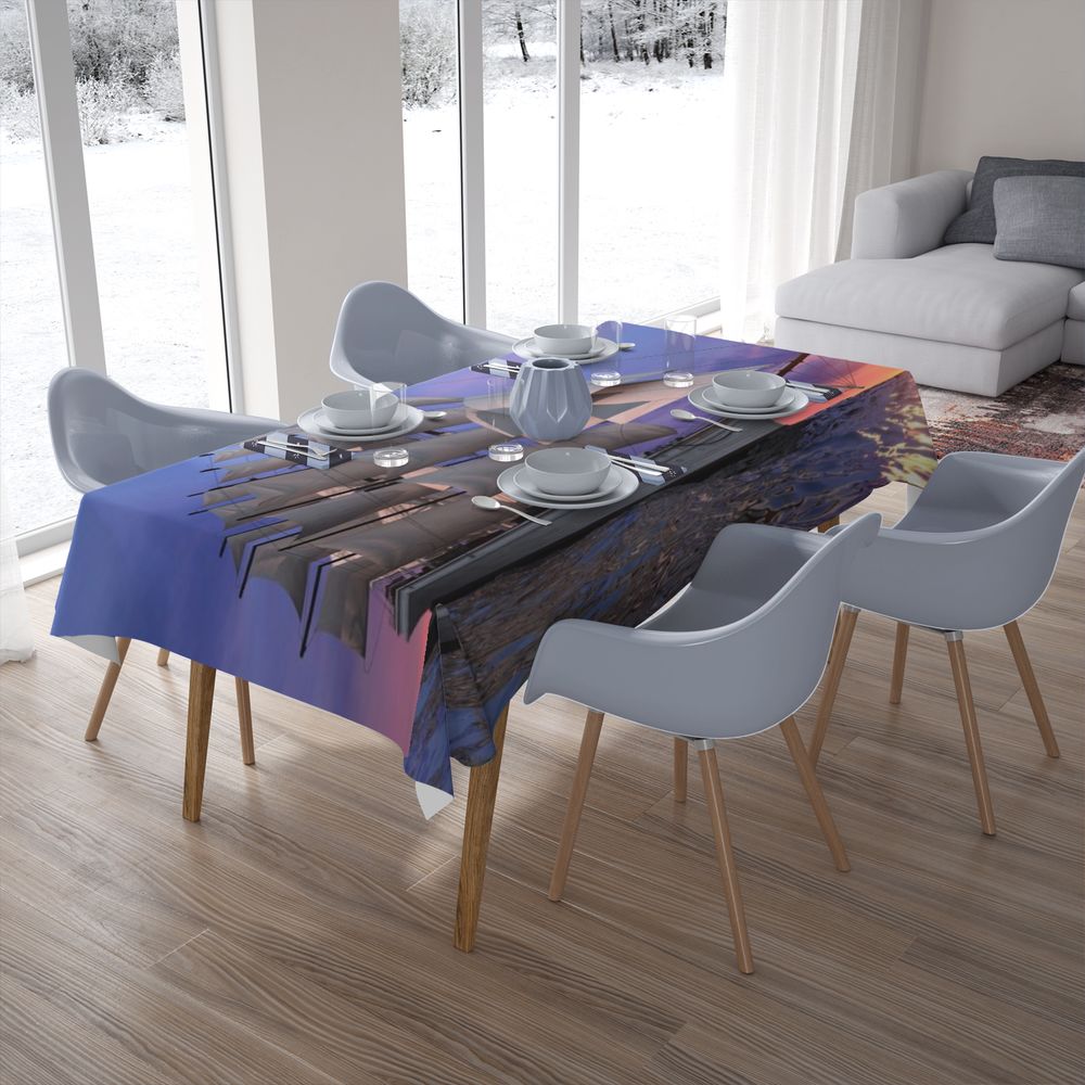 Текстильная 3D скатерть на кухню «Парусный корабль на закате» вид 7