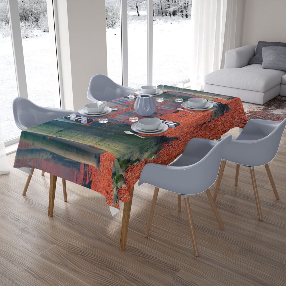Тканевая 3D скатерть на кухонный стол «Деревья в осеннем лесу» вид 7