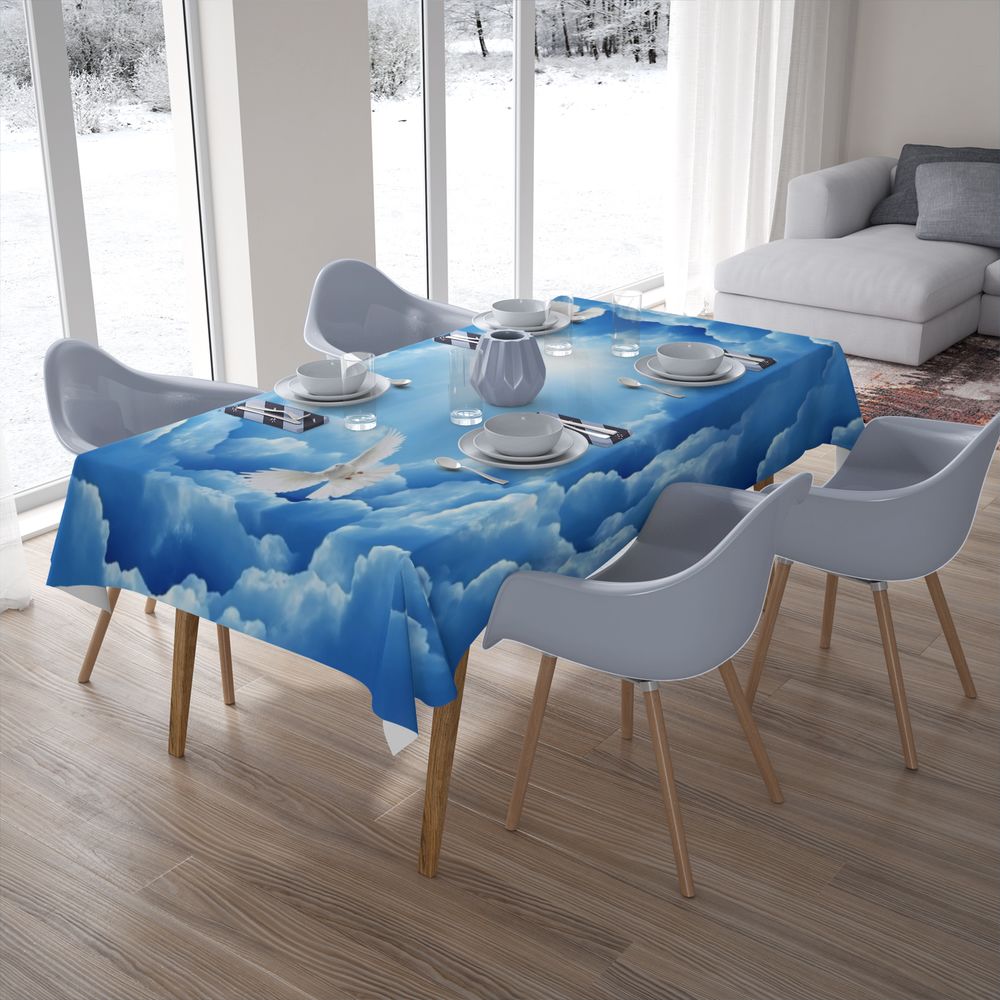 Текстильная 3D скатерть для стола «Голуби в небе» вид 7