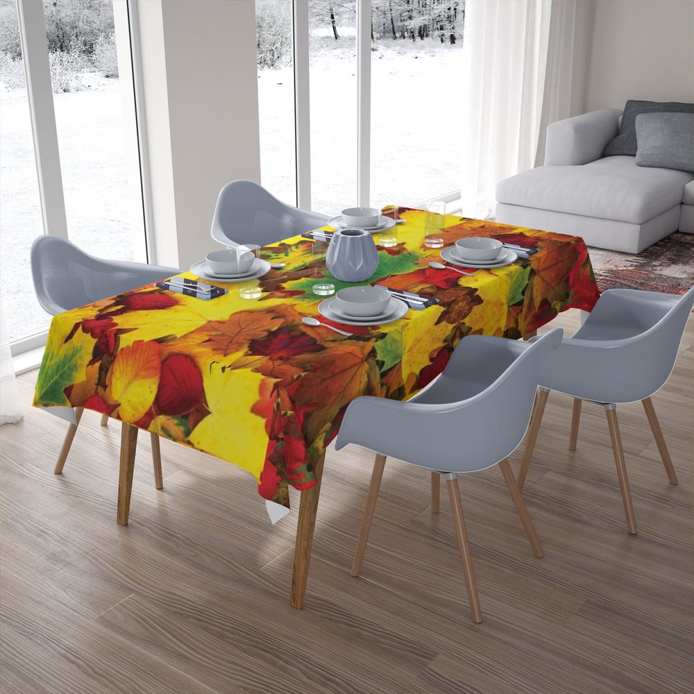 Полотняная скатерть на кухонный стол «Разноцветная листва» вид 7