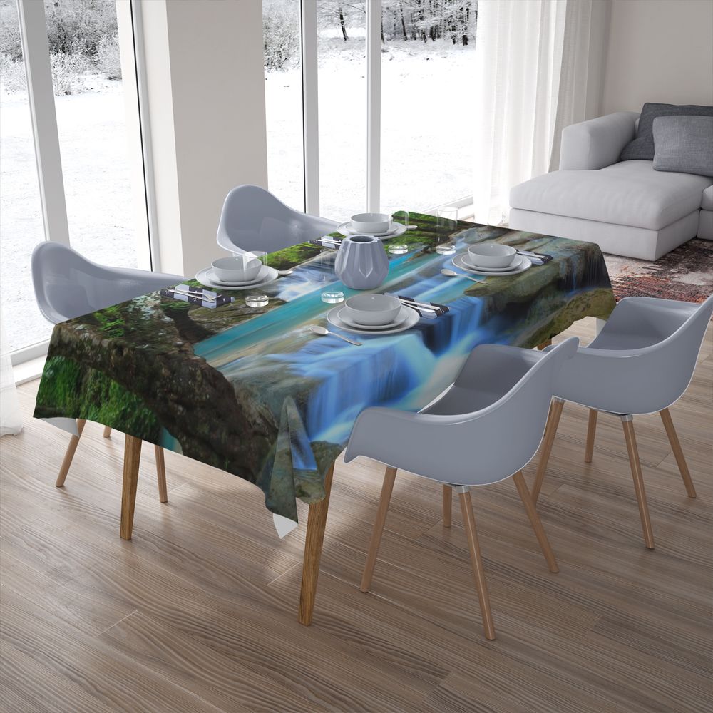 Текстильная скатерть на кухонный стол «Водопад в зеленом лесу» вид 7