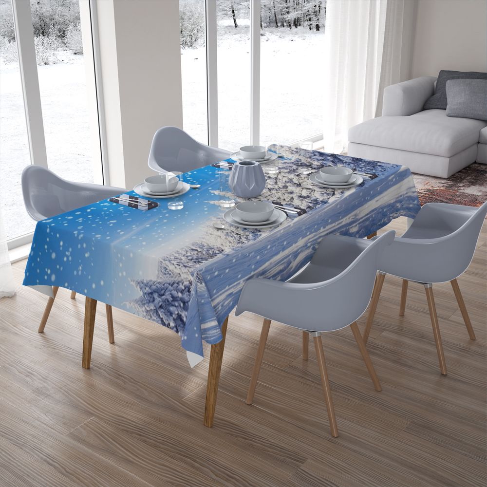 Габардиновая 3D скатерть для стола «Зимний пейзаж» вид 7
