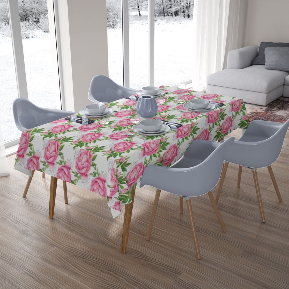 Текстильная 3D скатерть для стола «Розовые пионы» вид 7