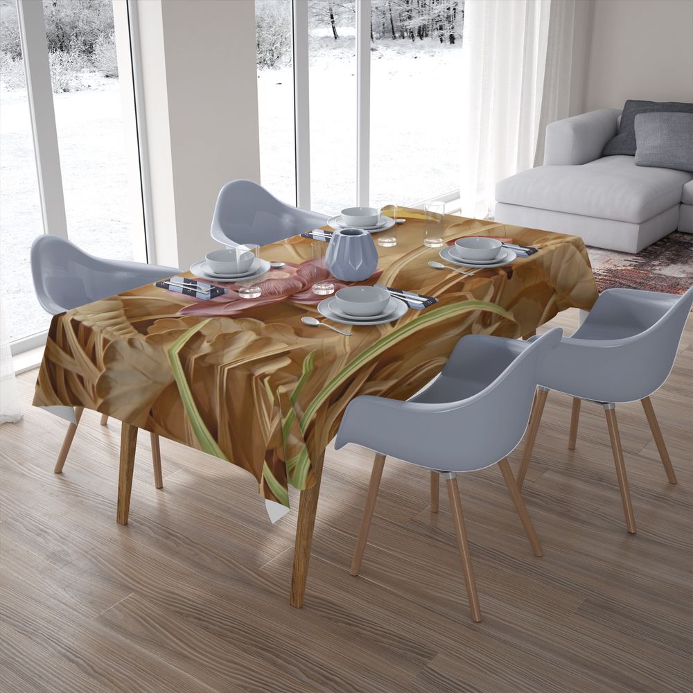 Габардиновая 3D скатерть на кухонный стол «Цветы с тиснением» вид 7