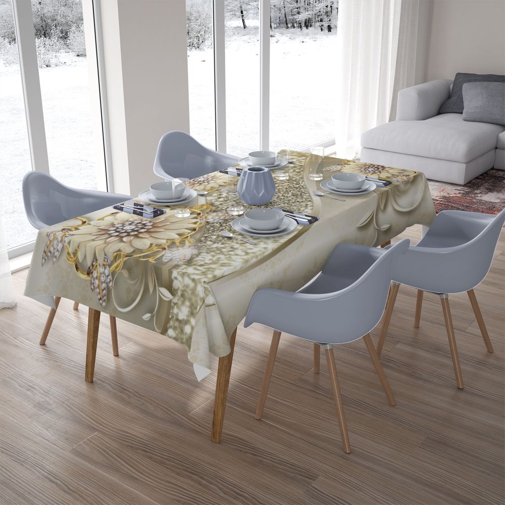 Текстильная 3D скатерть на обеденный стол «Драгоценная композиция» вид 7