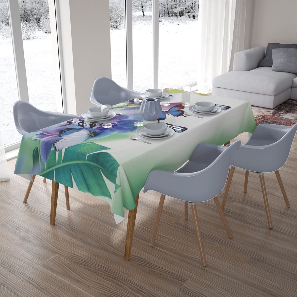 Тканевая 3D скатерть для стола «Бабочки под орхидеей» вид 7