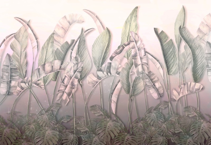 3D Фотообои 3D Фотообои «Тропические листья на нежно-розовом фоне»