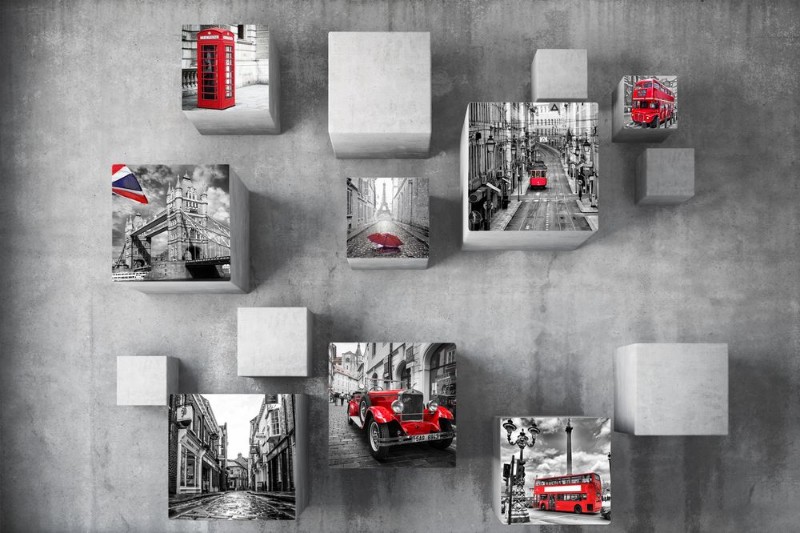 3D Фотообои 3D Фотообои «Кубы с видами Лондона на стене»