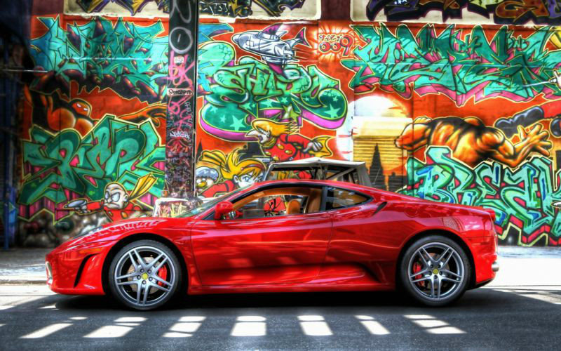 3D Фотообои 3D Фотообои «Красный автомобиль на фоне граффити»