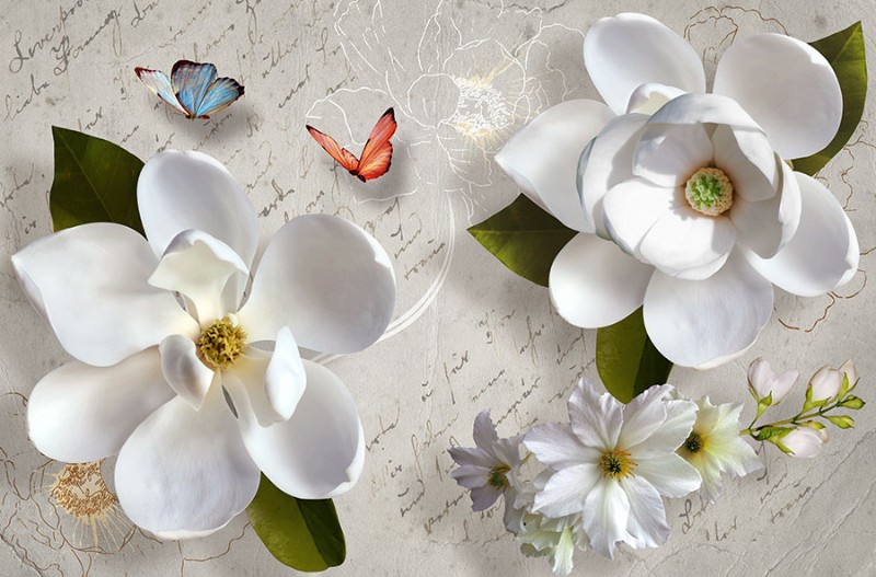 3D Фотообои 3D Фотообои «Белые цветы»