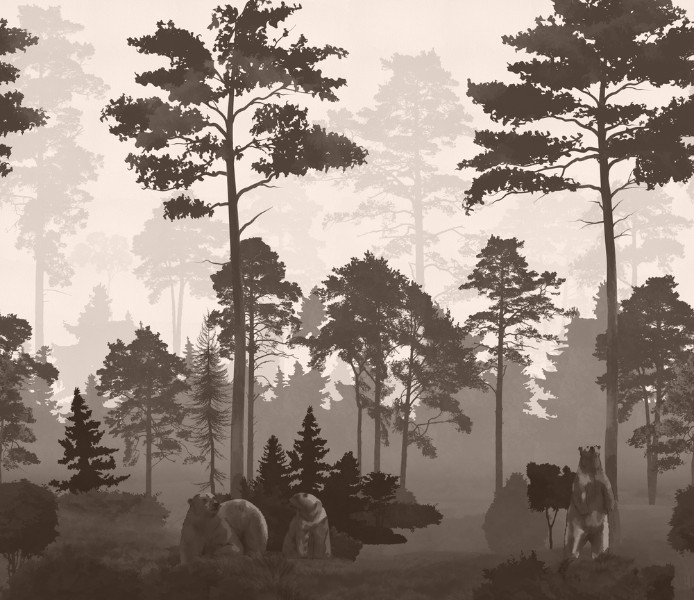 3D Фотообои 3D Фотообои «Медведи в сосновом лесу в бежевом»