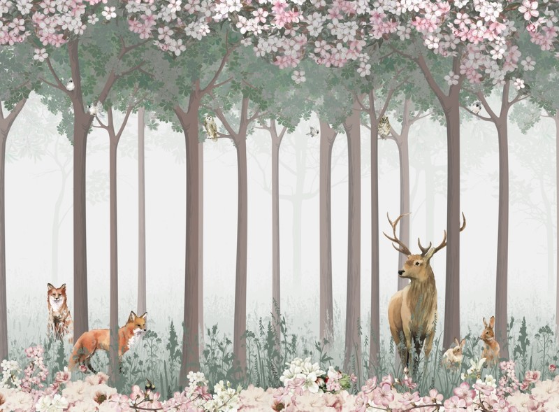 3D Фотообои 3D Фотообои «Животные в цветочном лесу»