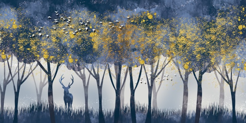 3D Фотообои «Аппликационный лес в синих оттенках» вид 1