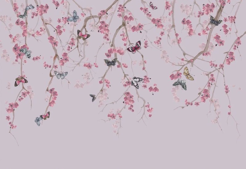 3D Фотообои 3D Фотообои «Бабочки в цветущих ветках»