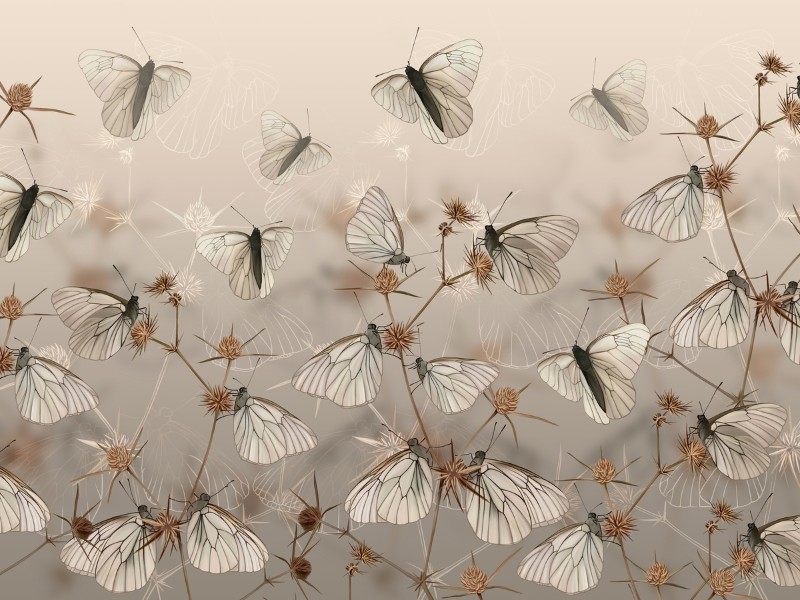 3D Фотообои 3D Фотообои «Воображение с бабочками в бежевых тонах»
