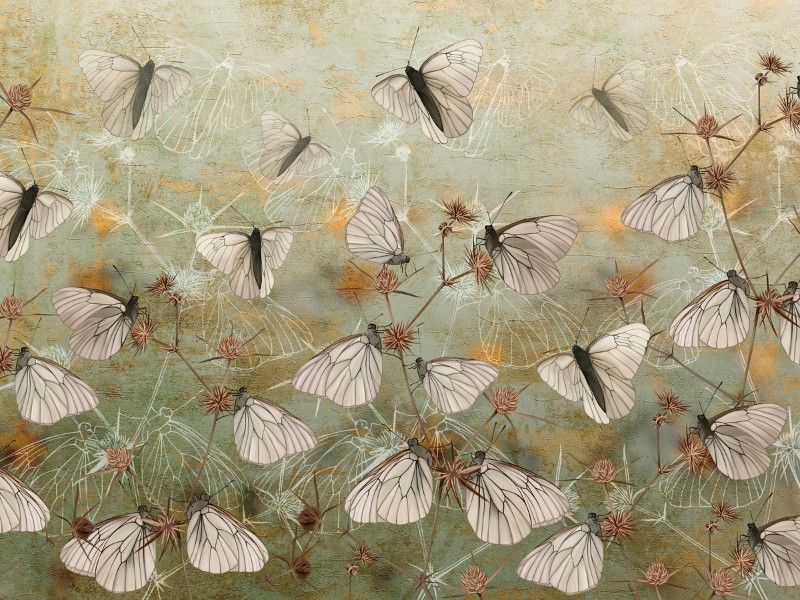 3D Фотообои 3D Фотообои «Воображение с бабочками в желтых тонах»