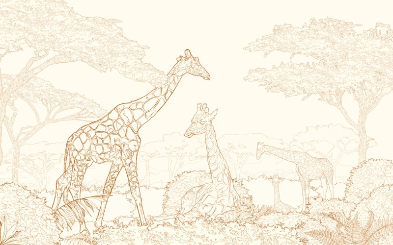3D Фотообои 3D Фотообои «Золотые жирафы в листве»
