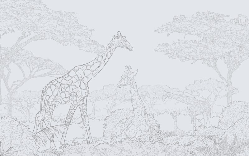 3D Фотообои 3D Фотообои «Серебряные жирафы в листве»