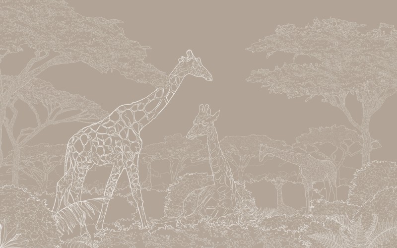3D Фотообои 3D Фотообои «Жирафы из белого золота в листве»