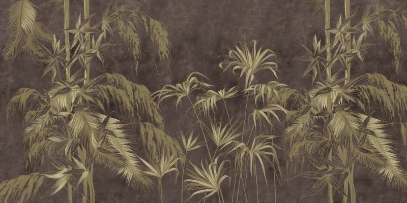 3D Фотообои 3D Фотообои «Бамбуковые листья на кричневом фоне»