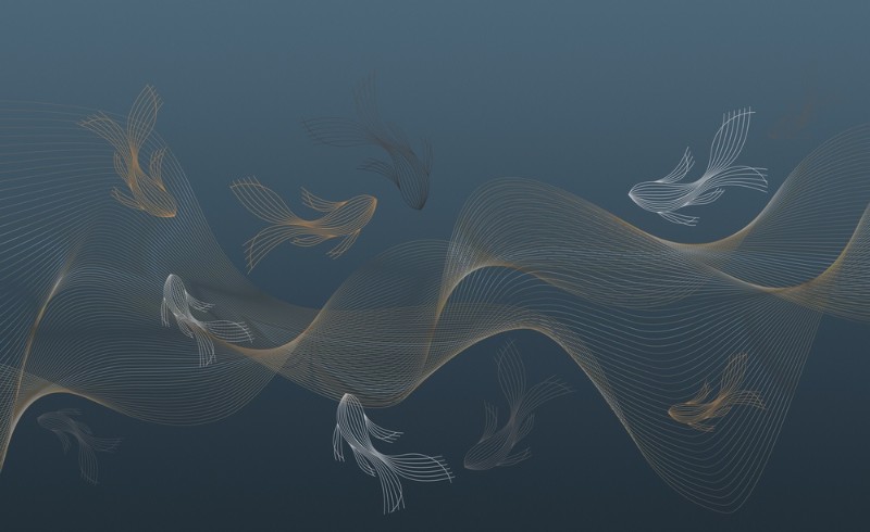 3D Фотообои 3D Фотообои «Золотые волны в морской синеве»