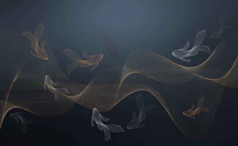3D Фотообои 3D Фотообои «Золотые волны в океанских глубинах»