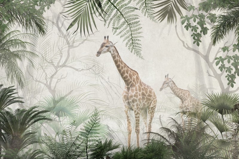3D Фотообои 3D Фотообои «Жирафы между листьев»