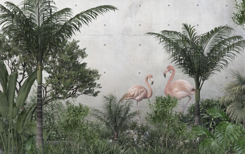 3D Фотообои 3D Фотообои «Фламинго у бетонной стены»