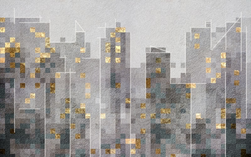 3D Фотообои 3D Фотообои «Серый город с золотыми акцентами»