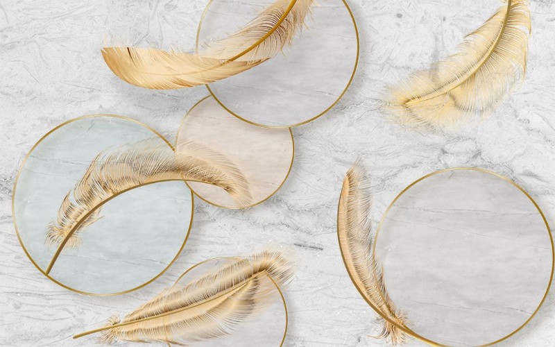 3D Фотообои 3D Фотообои «Золотые перья с кругами»