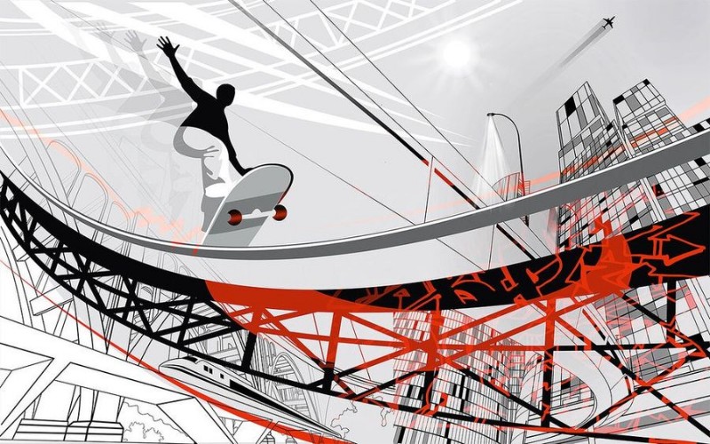 3D Фотообои 3D Фотообои  «Скейтбордист в прыжке» 