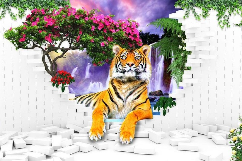 3D Фотообои 3D Фотообои  «Тигр у водопада» 