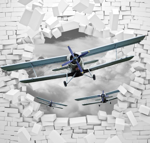 3D Фотообои 3D Фотообои «Самолеты сквозь стену»
