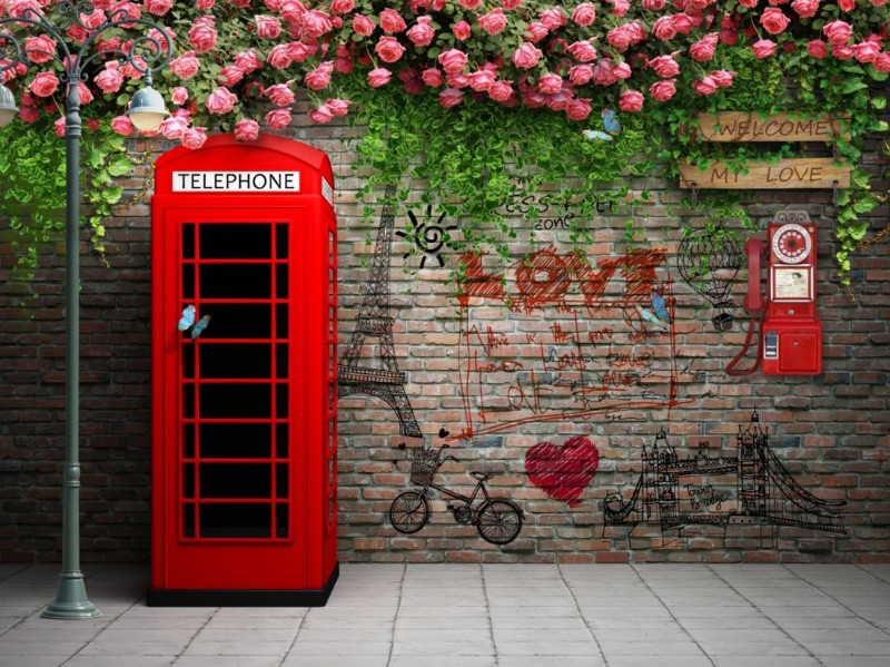 3D Фотообои 3D Фотообои «Телефонная будка с граффити»